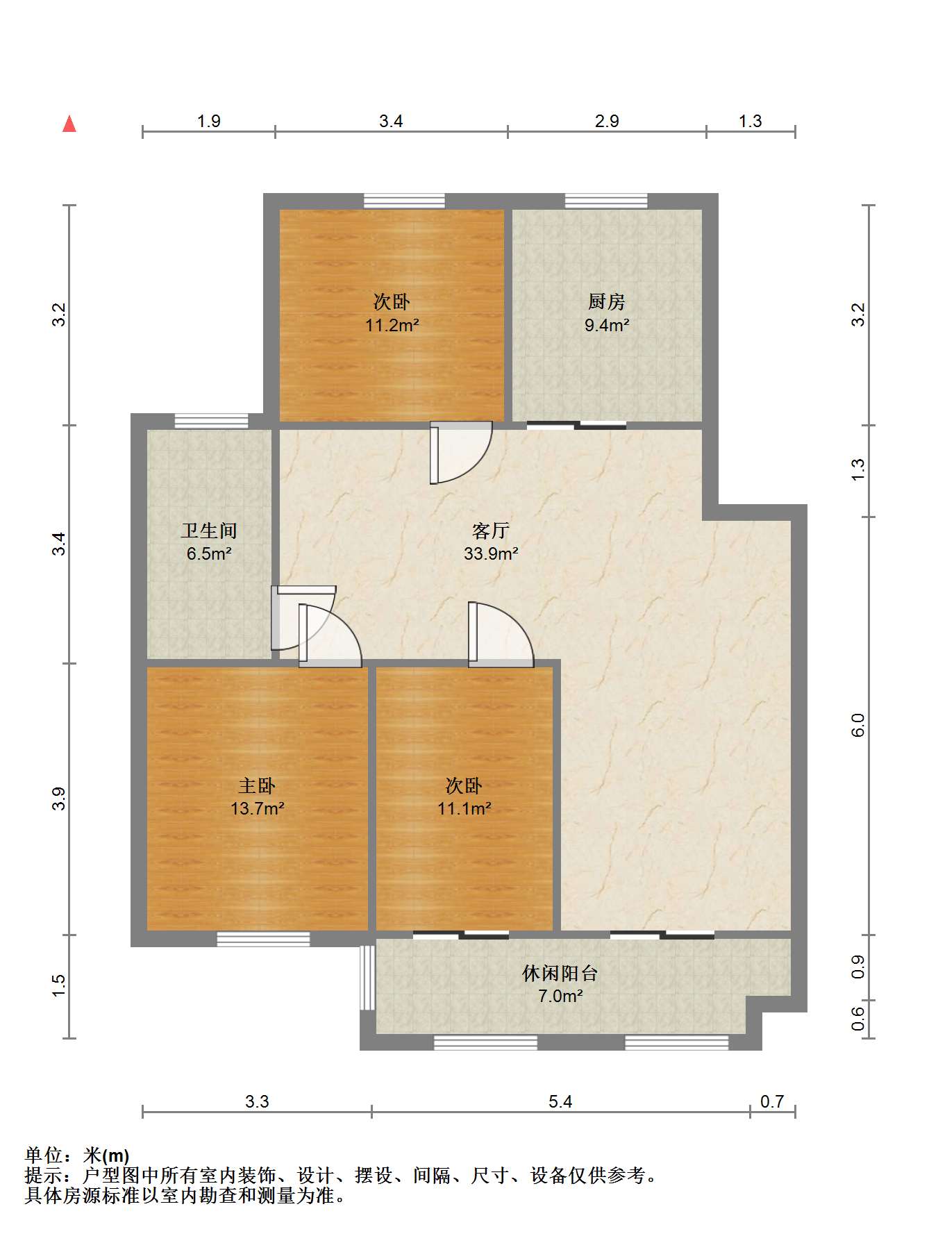 银河家园 3室2厅1卫 110m&sup2;