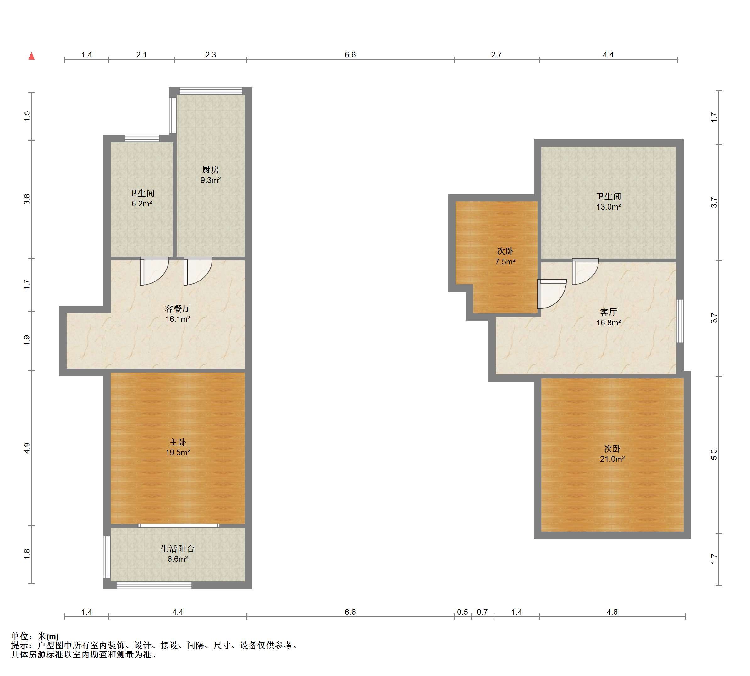 滨河东城 3室2厅2卫 63m&sup2;