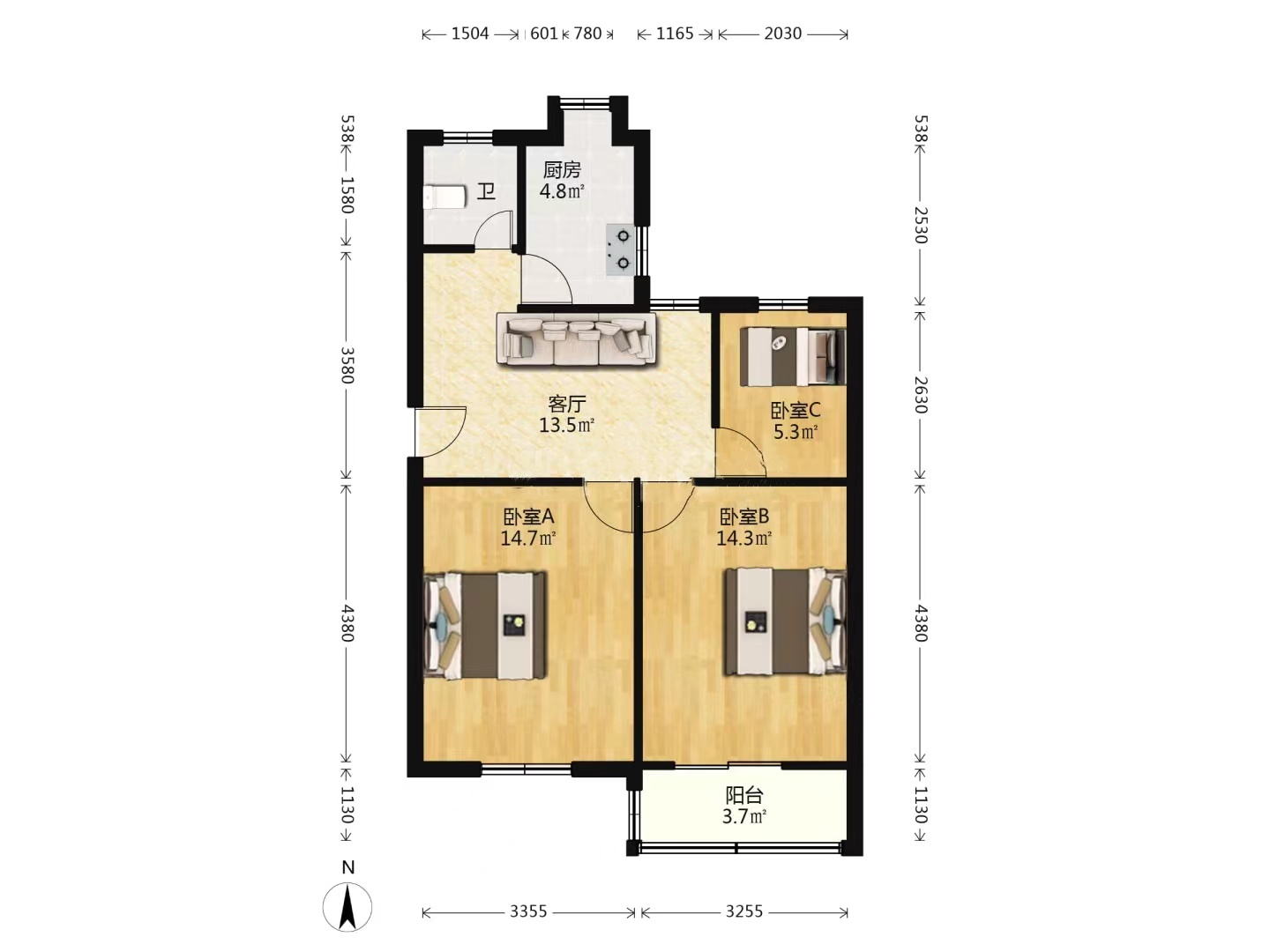 虹桥北村(崇川区) 2室1厅1卫 71m&sup2;