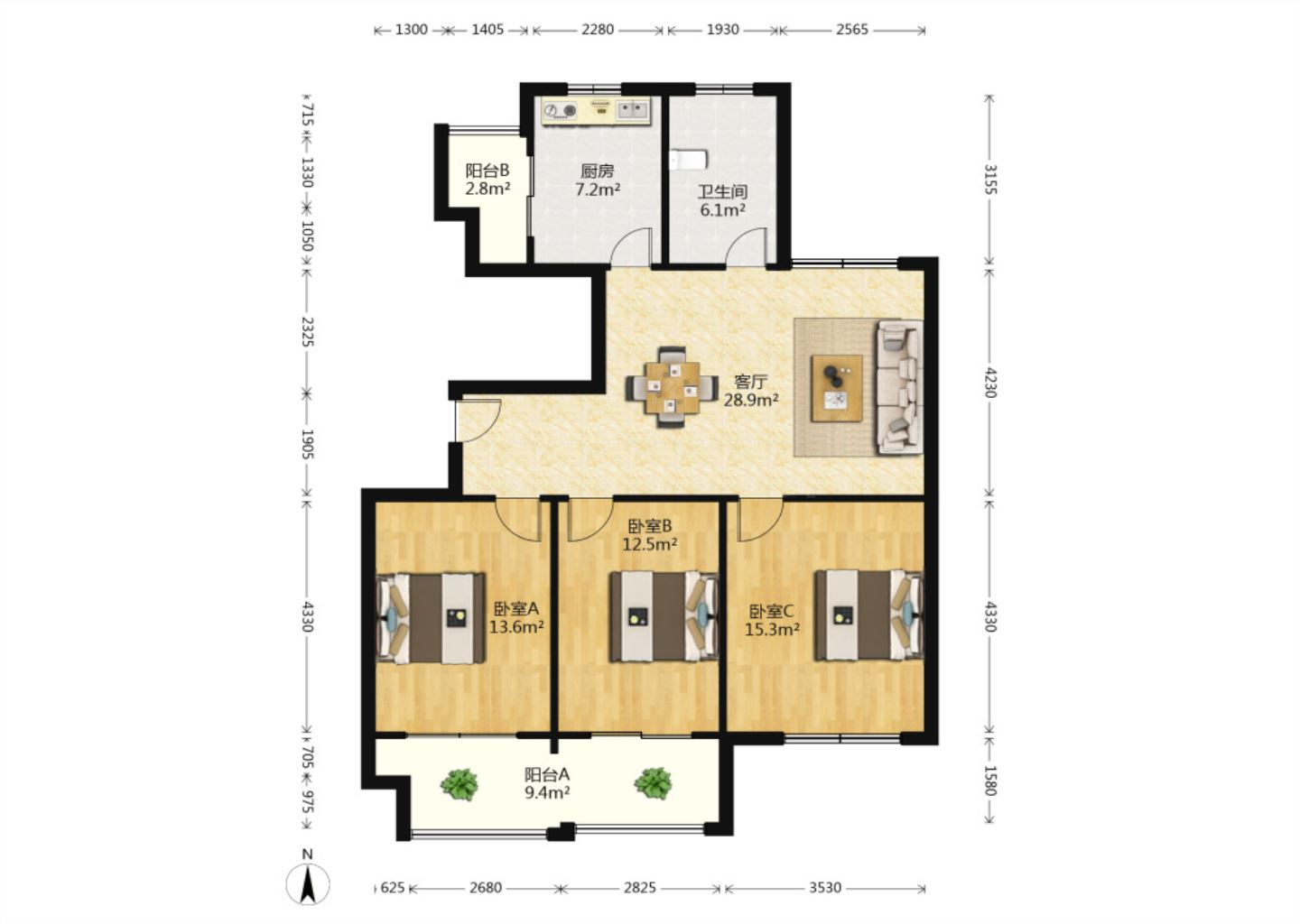 同和嘉苑东区 3室2厅1卫 123m&sup2;