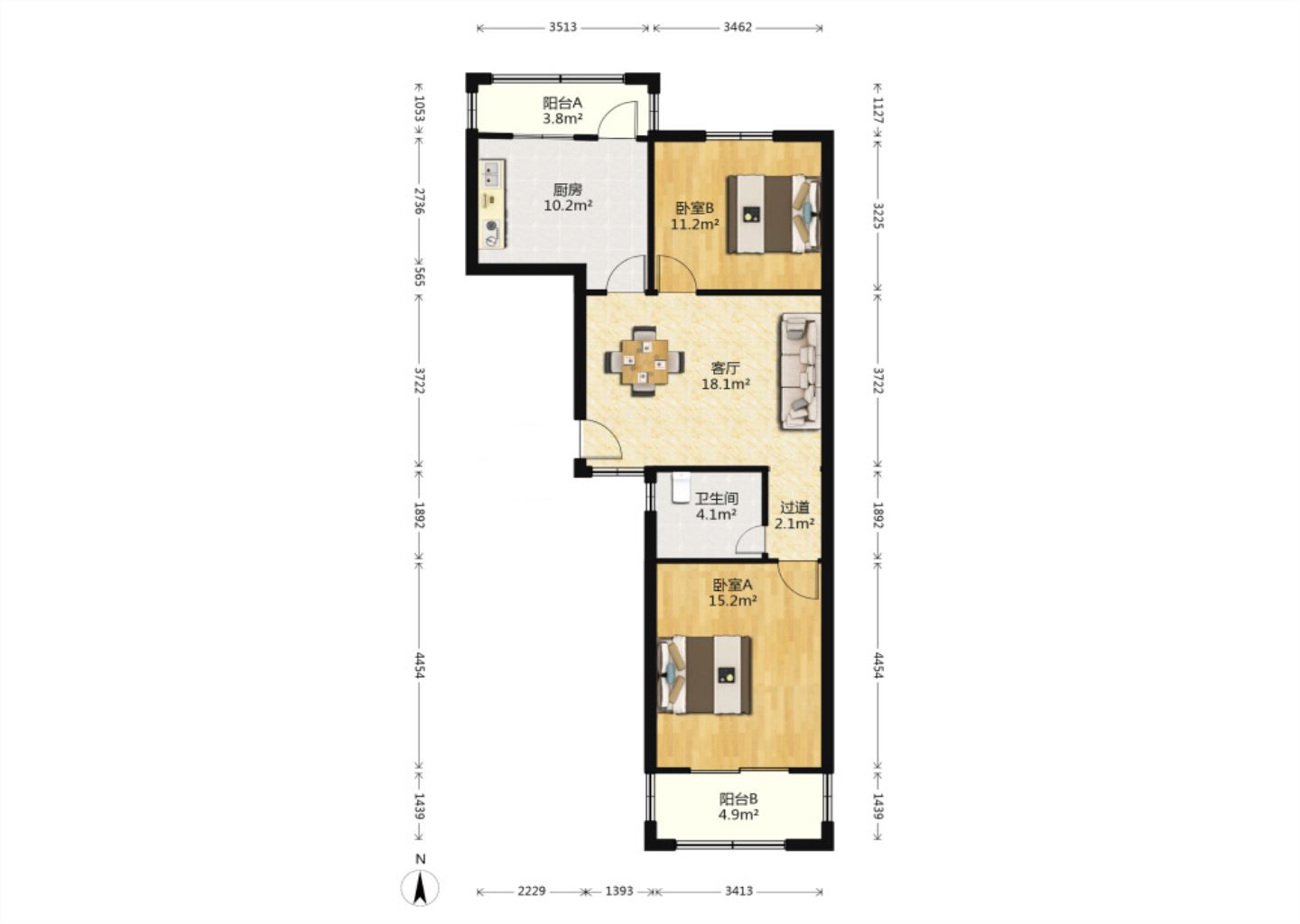 盛唐公寓 2室1厅1卫 91m&sup2;