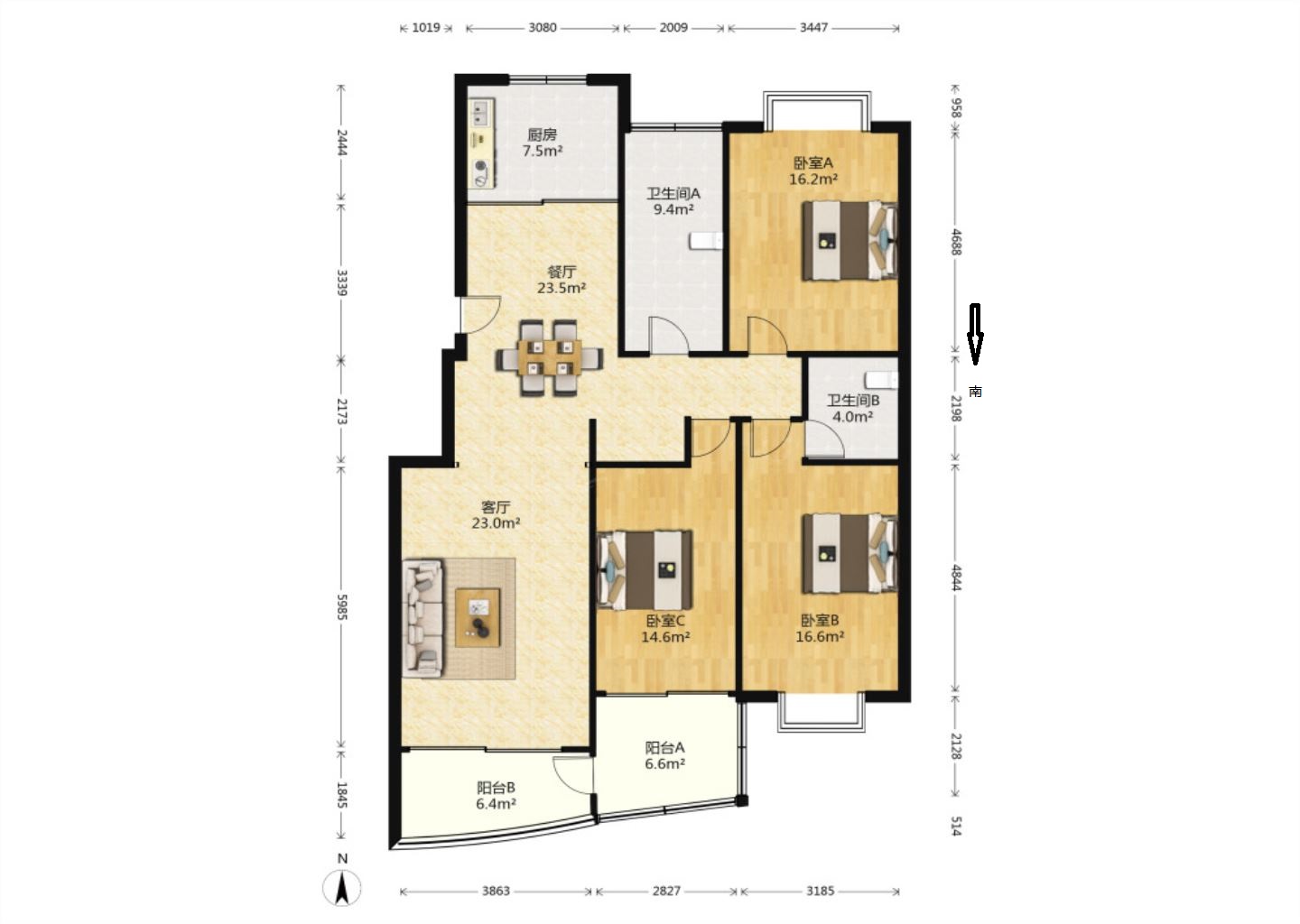 都市华城 3室2厅2卫 145m&sup2;