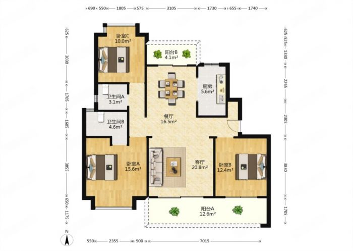 国城璟府 3室2厅2卫 130.00m&sup2;