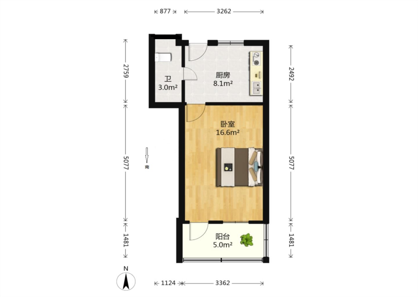 青年中路2号 1室0厅1卫 39.40m²