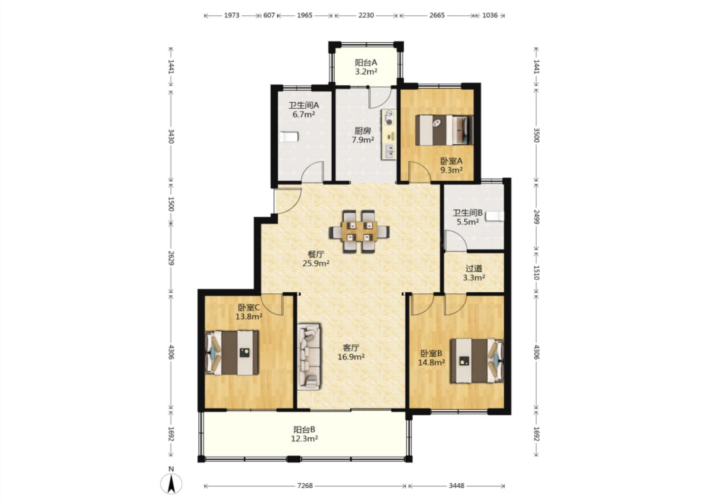 公园南苑 3室2厅2卫 150.16m&sup2;