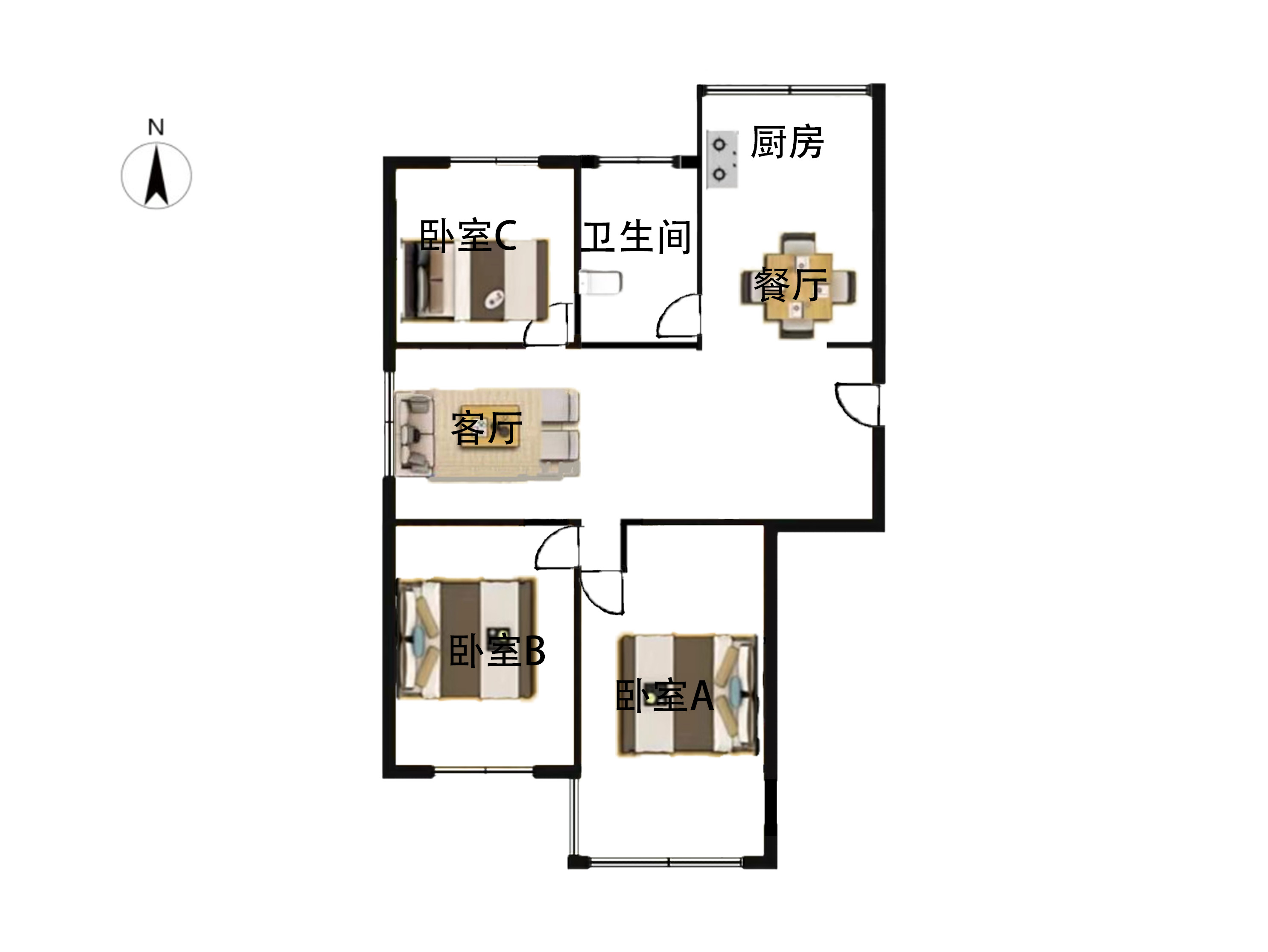 城山花园 3室1厅1卫 100m&sup2;