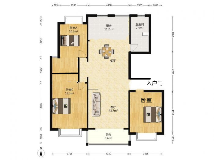 新城小区 3室2厅1卫 143.15m&sup2;