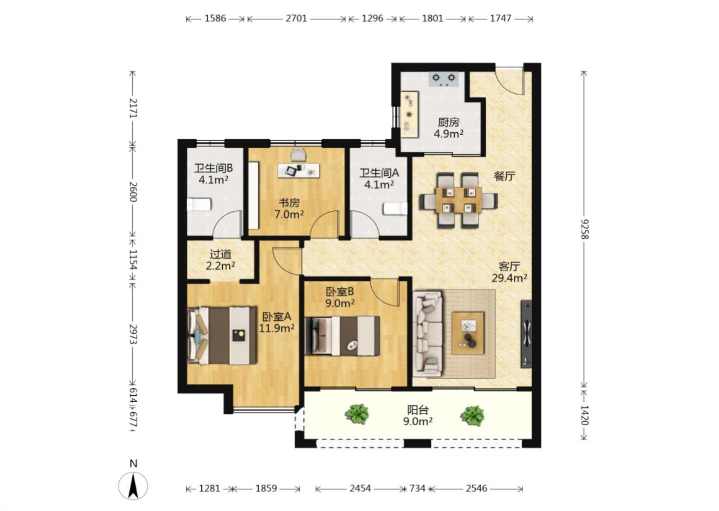 华润悦府 3室2厅2卫 108.98m²
