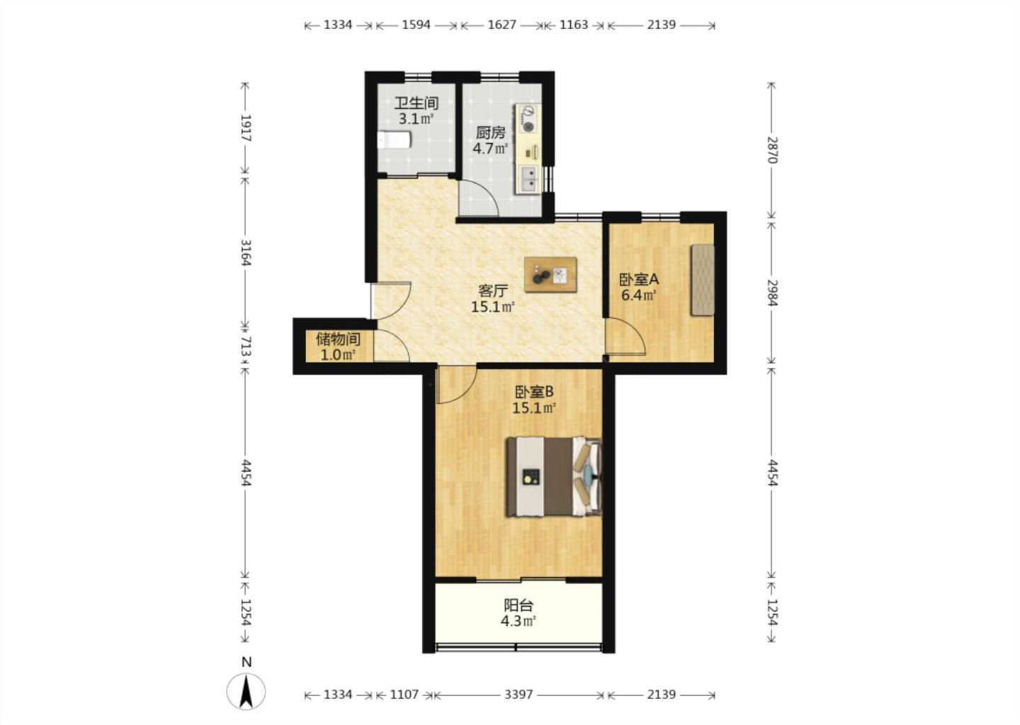 姚港路31号 2室1厅1卫 60m&sup2;