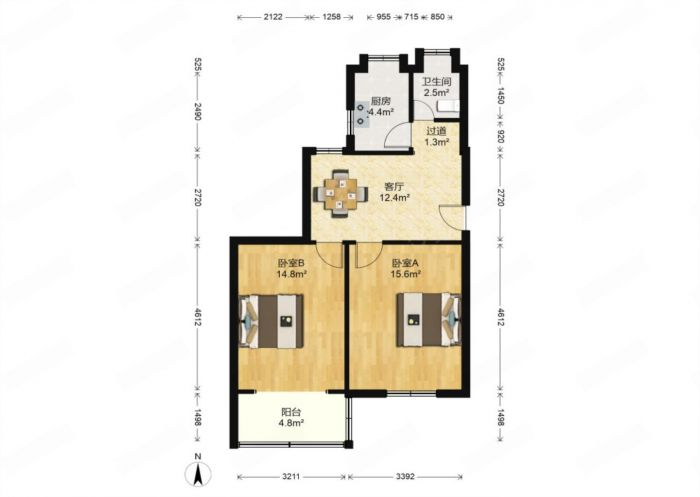 起凤园 2室1厅1卫 65m&sup2;