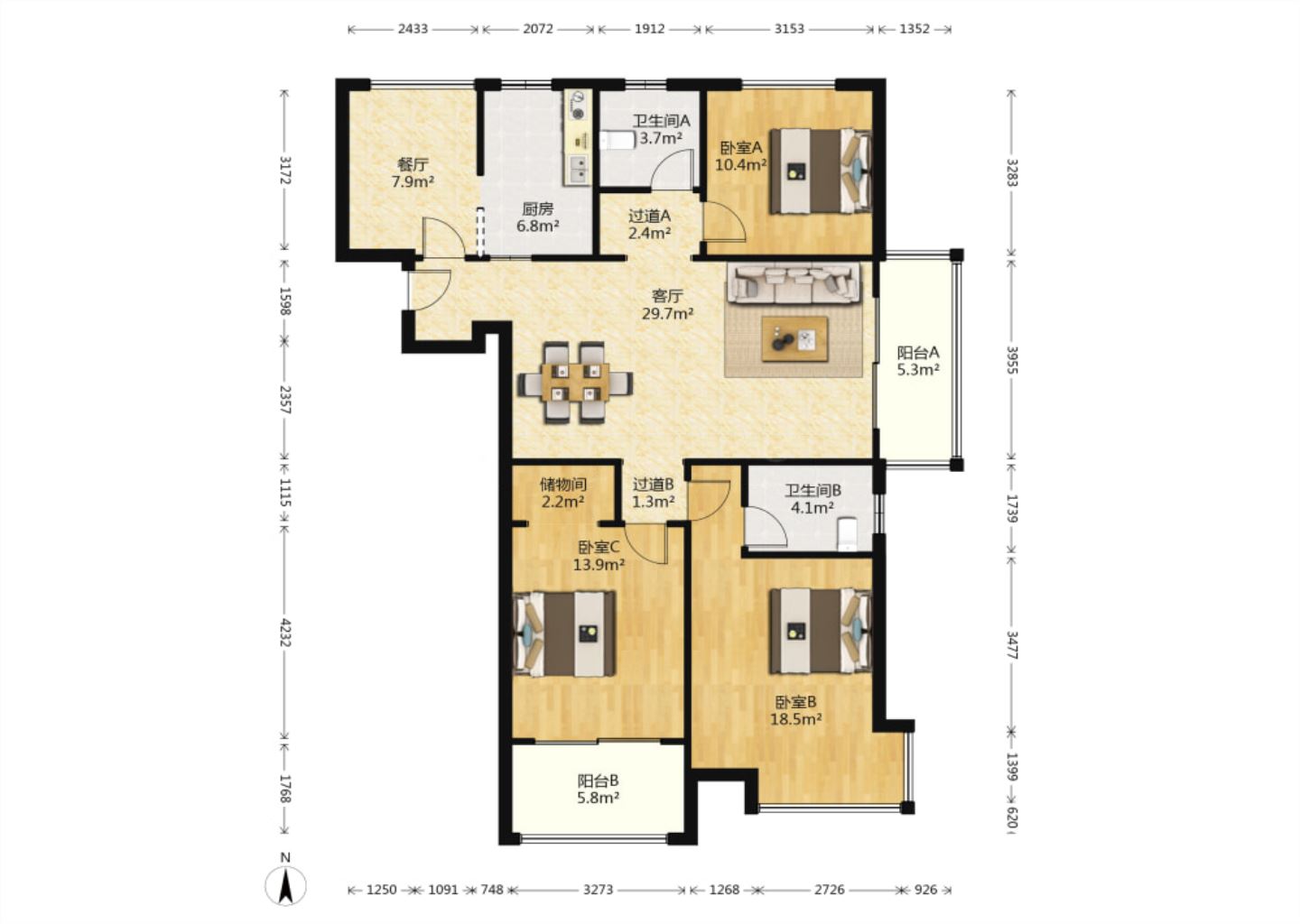 保利香槟国际 4室2厅2卫 136.00m&sup2;