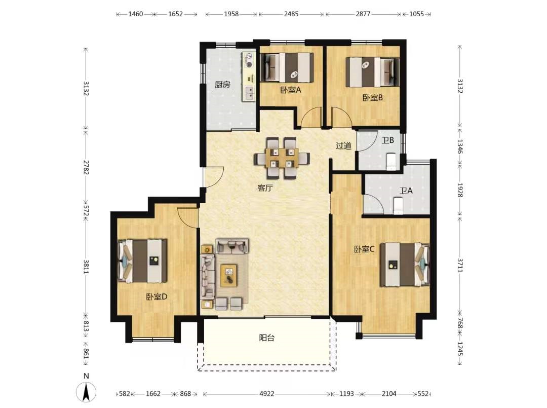 仁恒公园世纪 4室2厅2卫 135.44m&sup2;