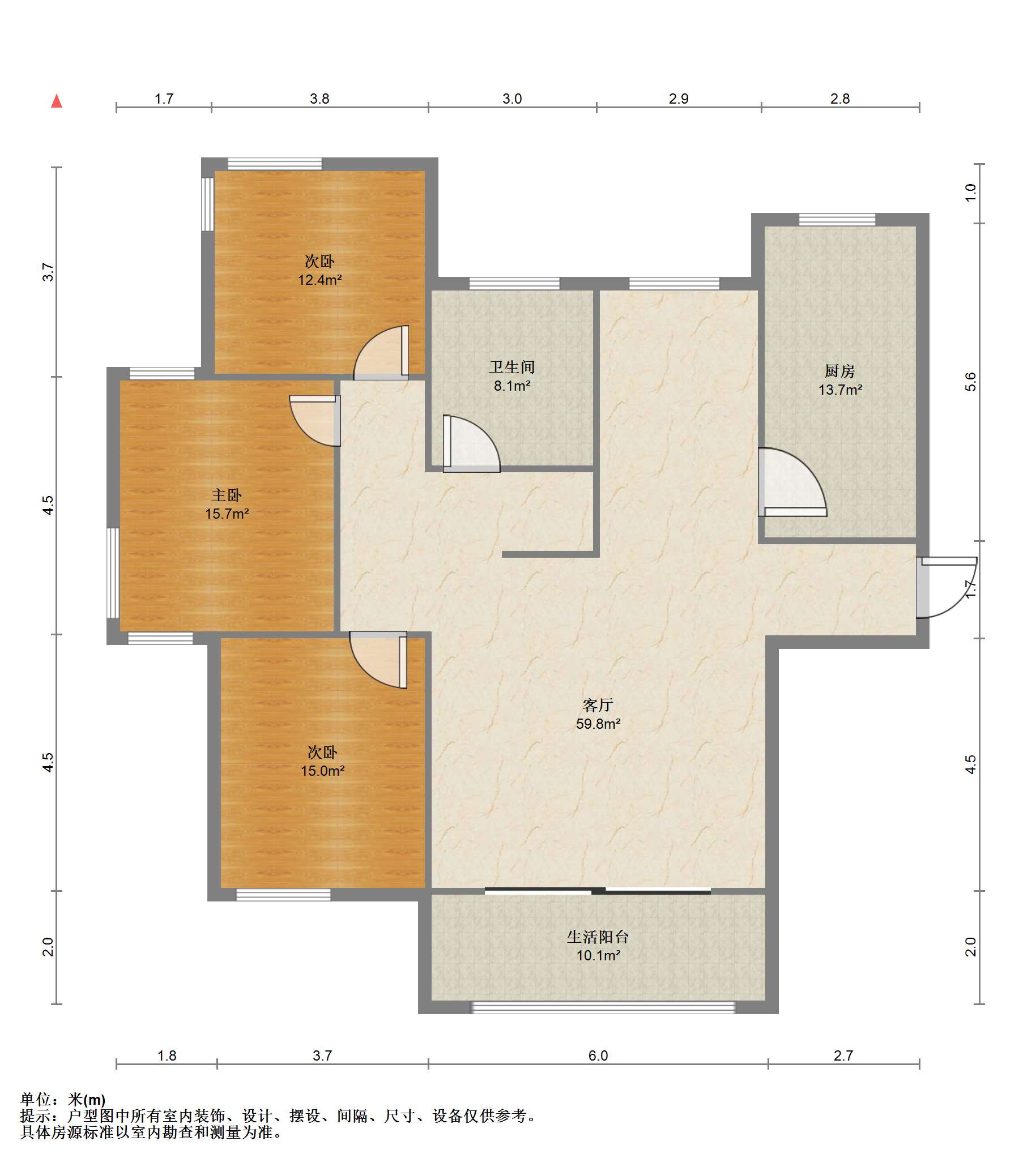 吴中豪景华庭 3室2厅1卫 112m&sup2;