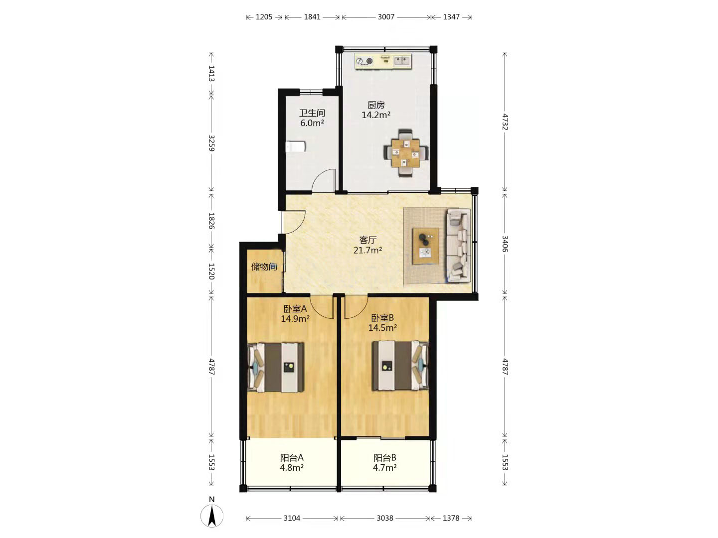 怡园新邸 2室2厅1卫 92m&sup2;