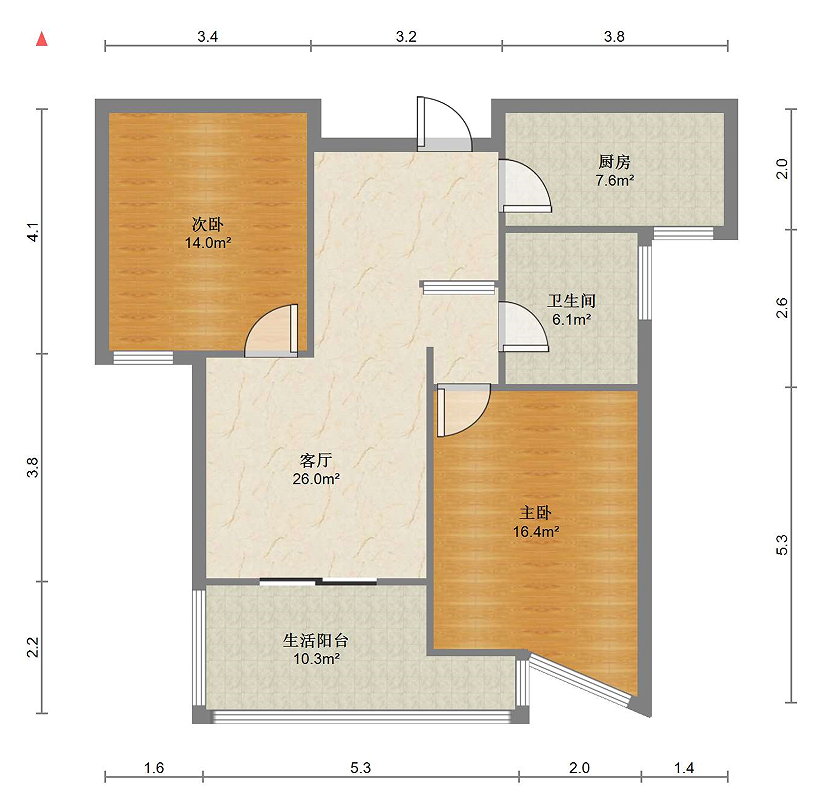 富都豪园 2室2厅1卫 89.8m&sup2;