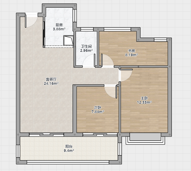 绿地江海图 3室2厅1卫 98.25m&sup2;