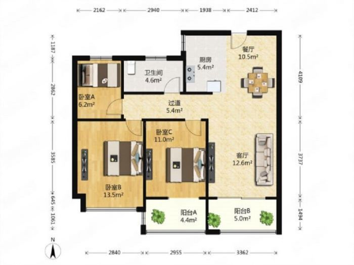 万濠星城 3室1厅1卫 99m&sup2;