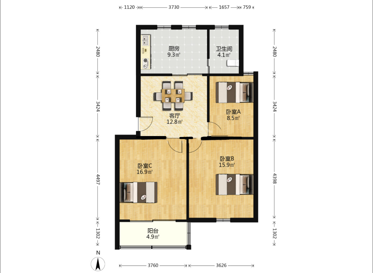 海港新村 3室1厅1卫 86.29m&sup2;