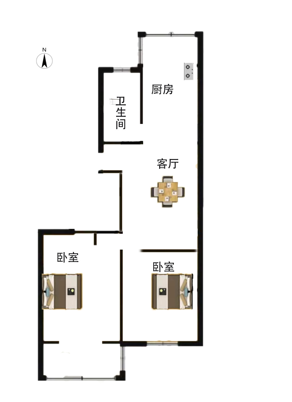 新港花苑 2室1厅1卫 82.67m&sup2;