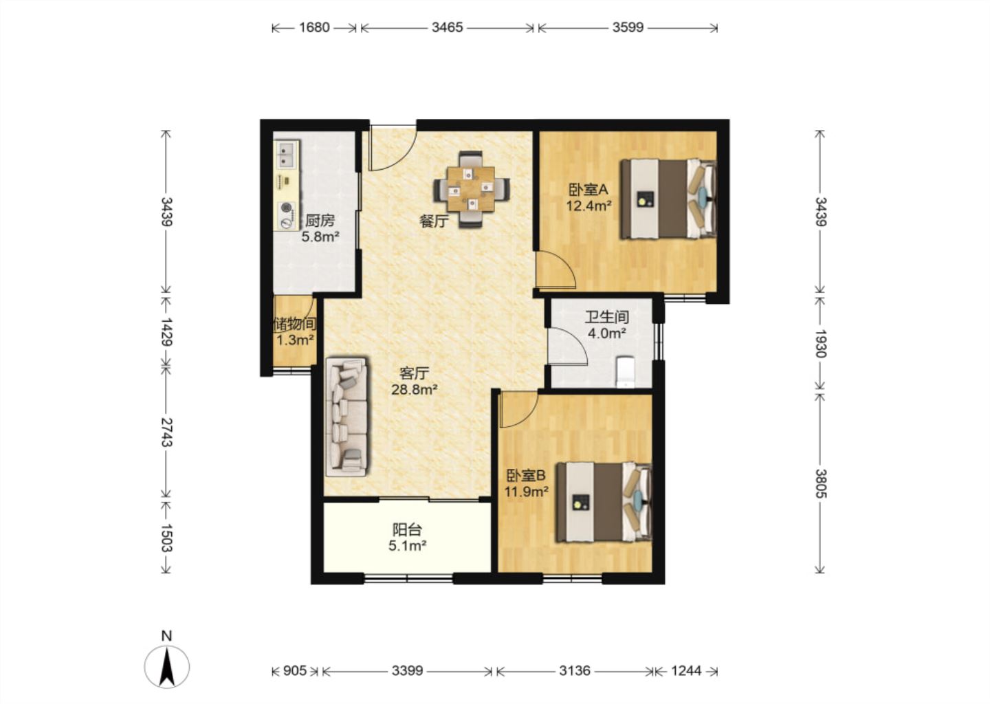 江景苑小区 2室1厅1卫 88m²