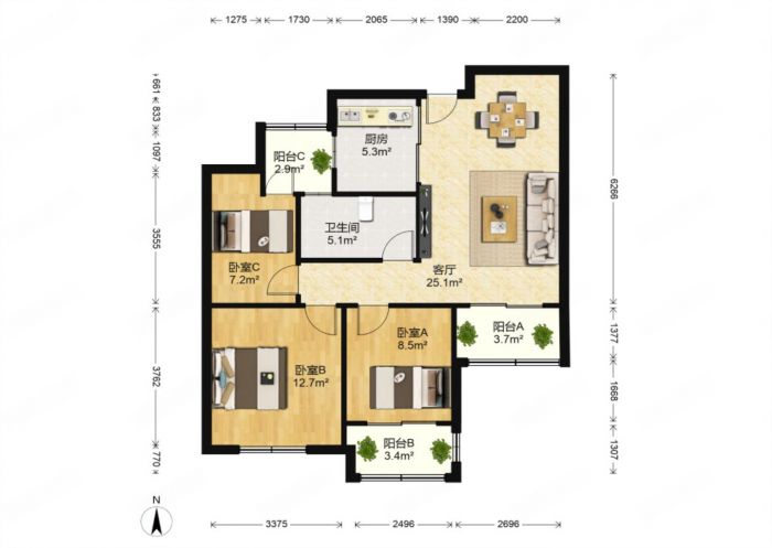 世濠花园 3室2厅1卫 92.56m&sup2;