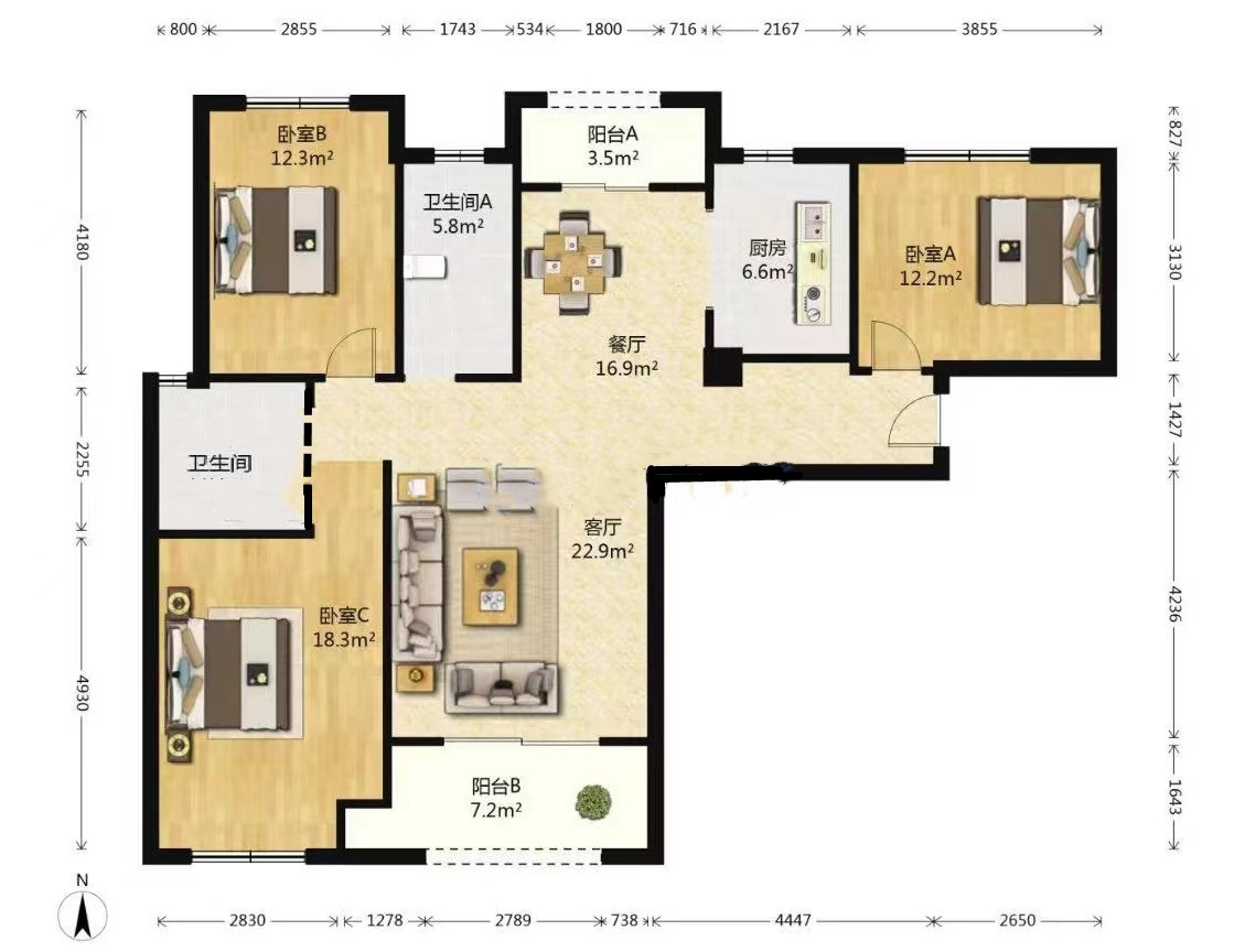 星光耀广场 3室2厅2卫 117m&sup2;