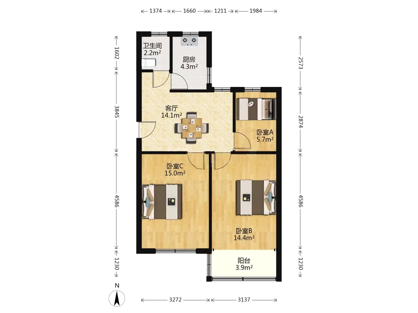 城港新村 3室1厅1卫 78m&sup2;
