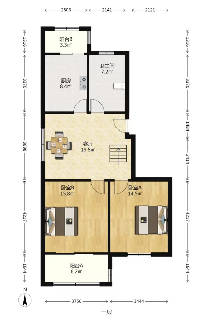 和盛林荫水岸 2室1厅1卫 94m&sup2;