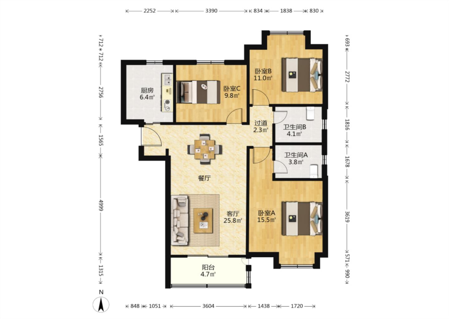 中海碧林湾 3室2厅2卫 109.13m&sup2;
