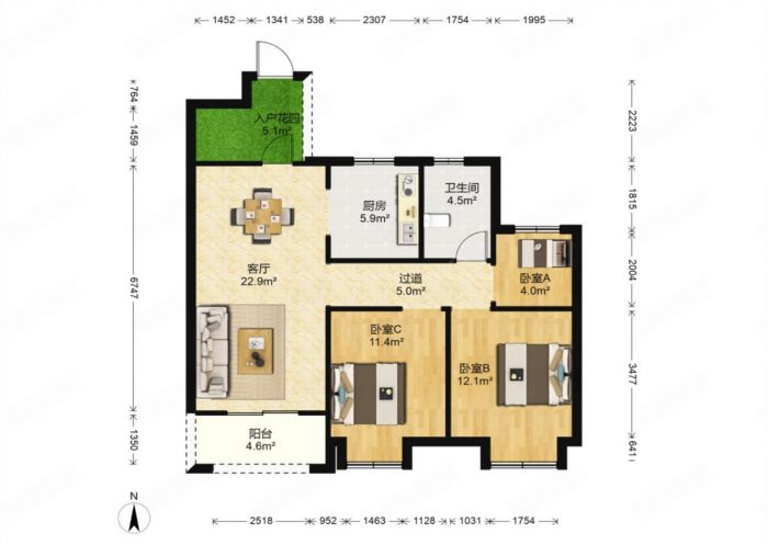 崇川星光域 3室2厅1卫 96.00m²