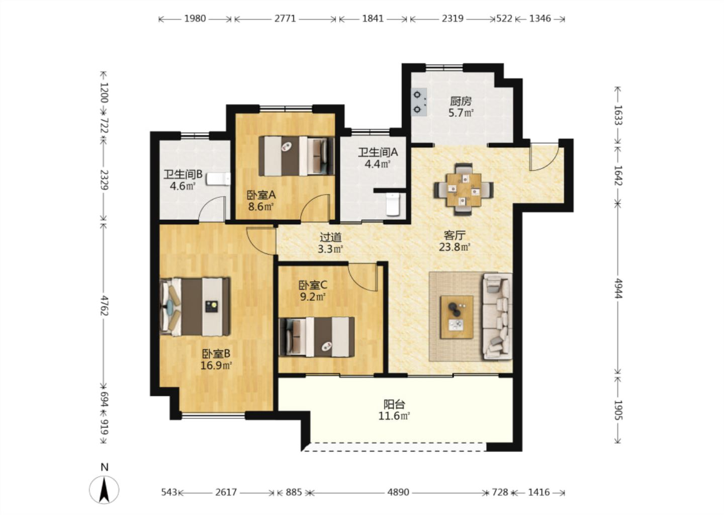 新城香溢紫郡 3室2厅2卫 117m&sup2;