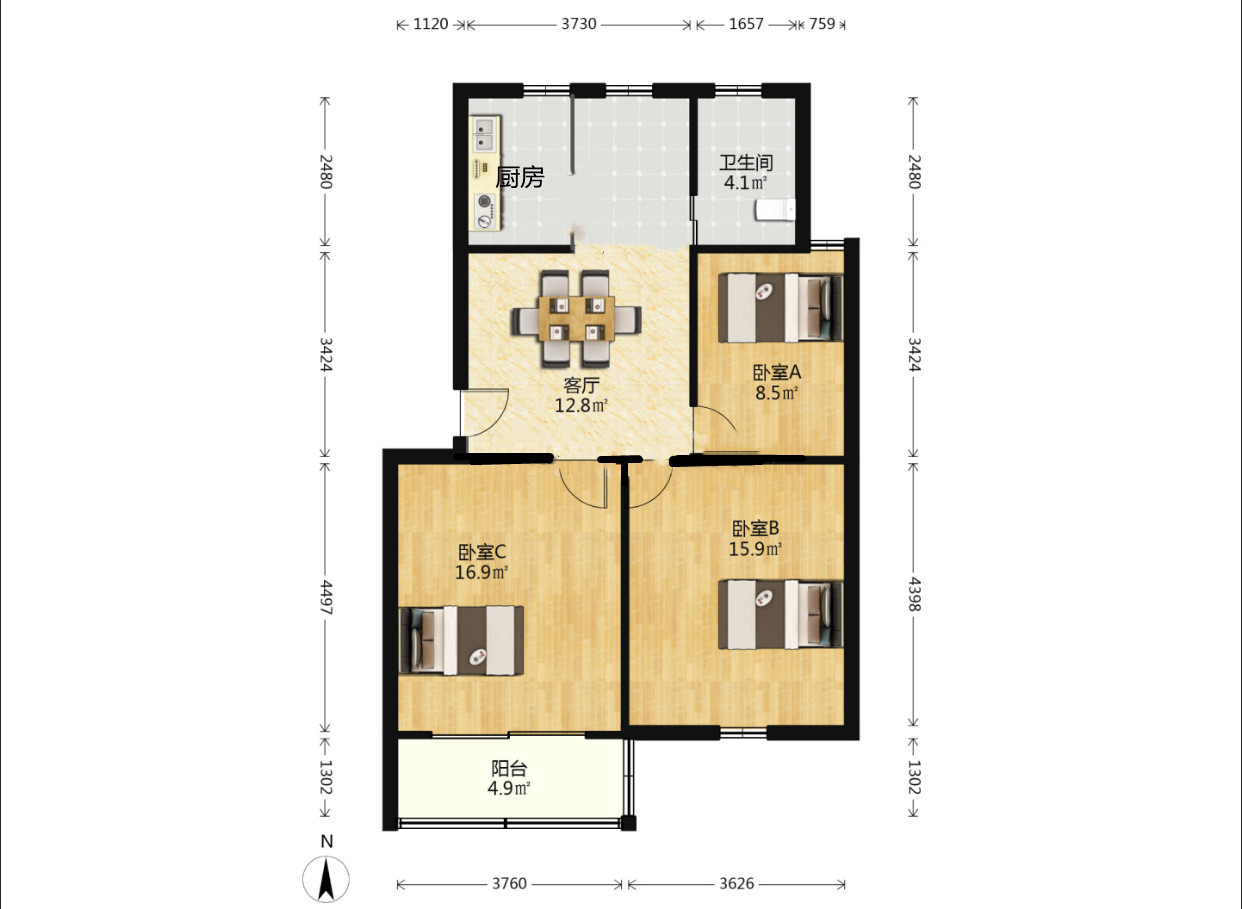 海港新村 3室1厅1卫 85.00m&sup2;