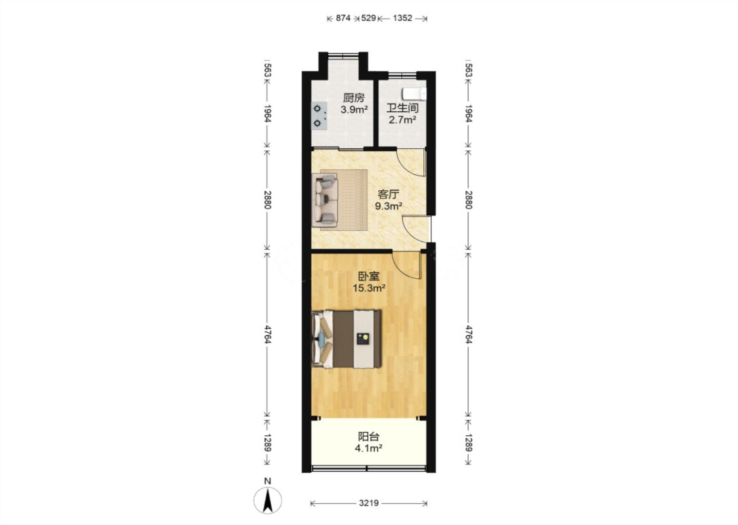 光明新村 1室1厅1卫 45m&sup2;