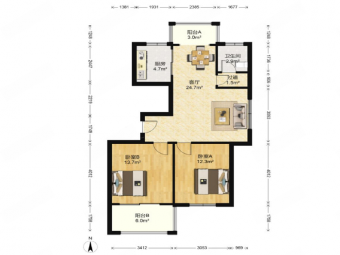 红星嘉苑 2室1厅1卫 94m&sup2;
