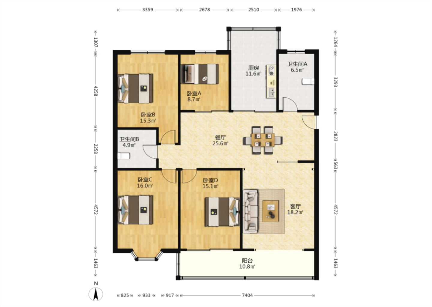 光明东村三期 4室2厅2卫 148.67m&sup2;