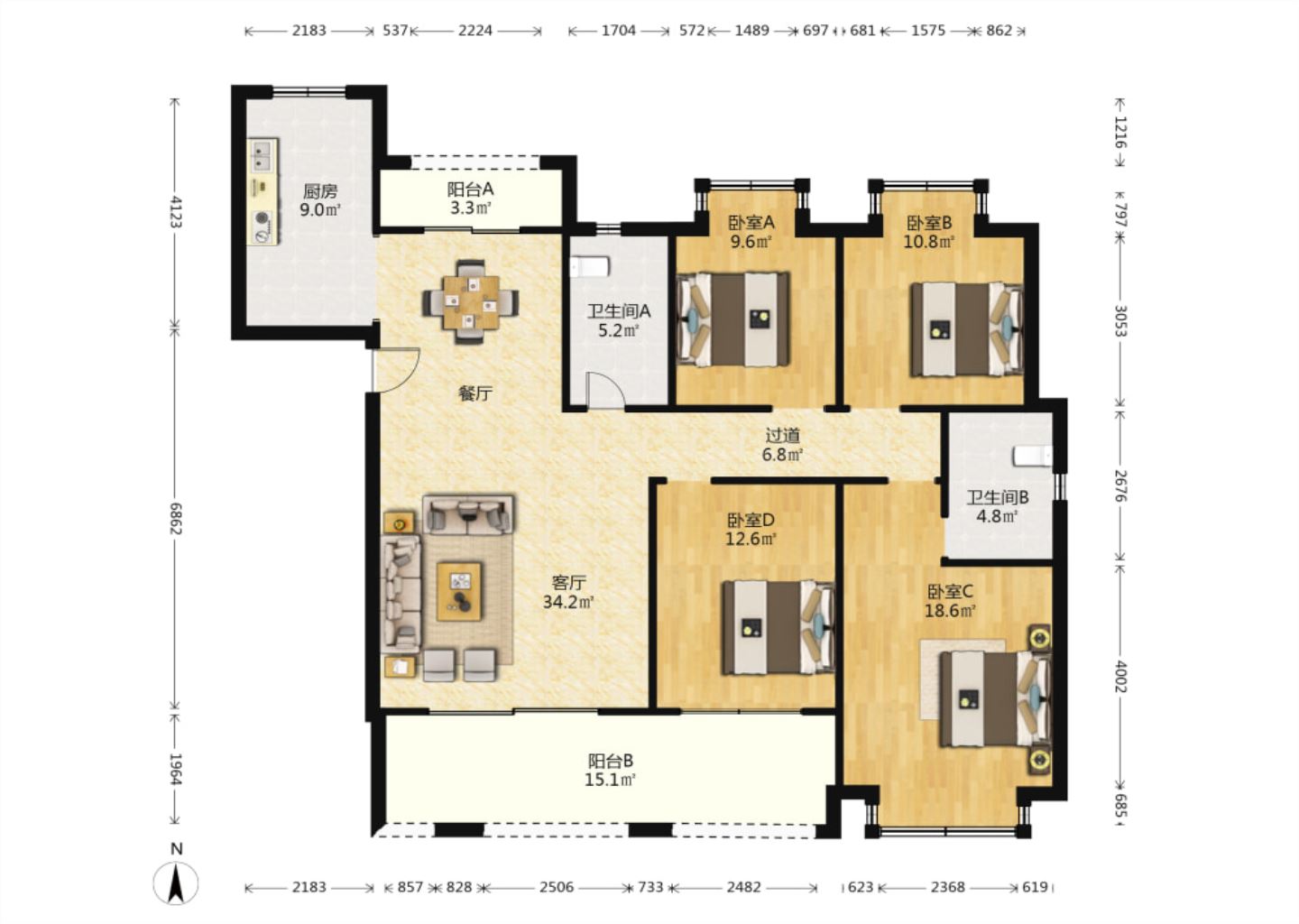 华强城 4室2厅2卫 158.8m&sup2;
