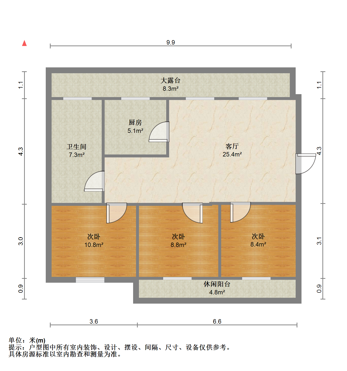 金鑫苑 3室1厅1卫 100m&sup2;