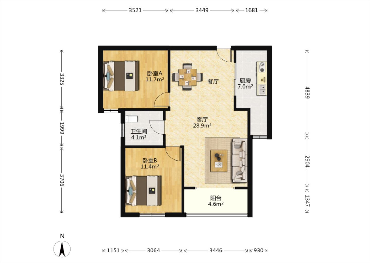 江景苑小区 2室2厅1卫 89.00m&sup2;