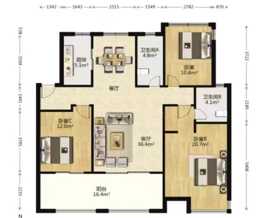 万科白鹭郡 3室2厅2卫 125.09m&sup2;