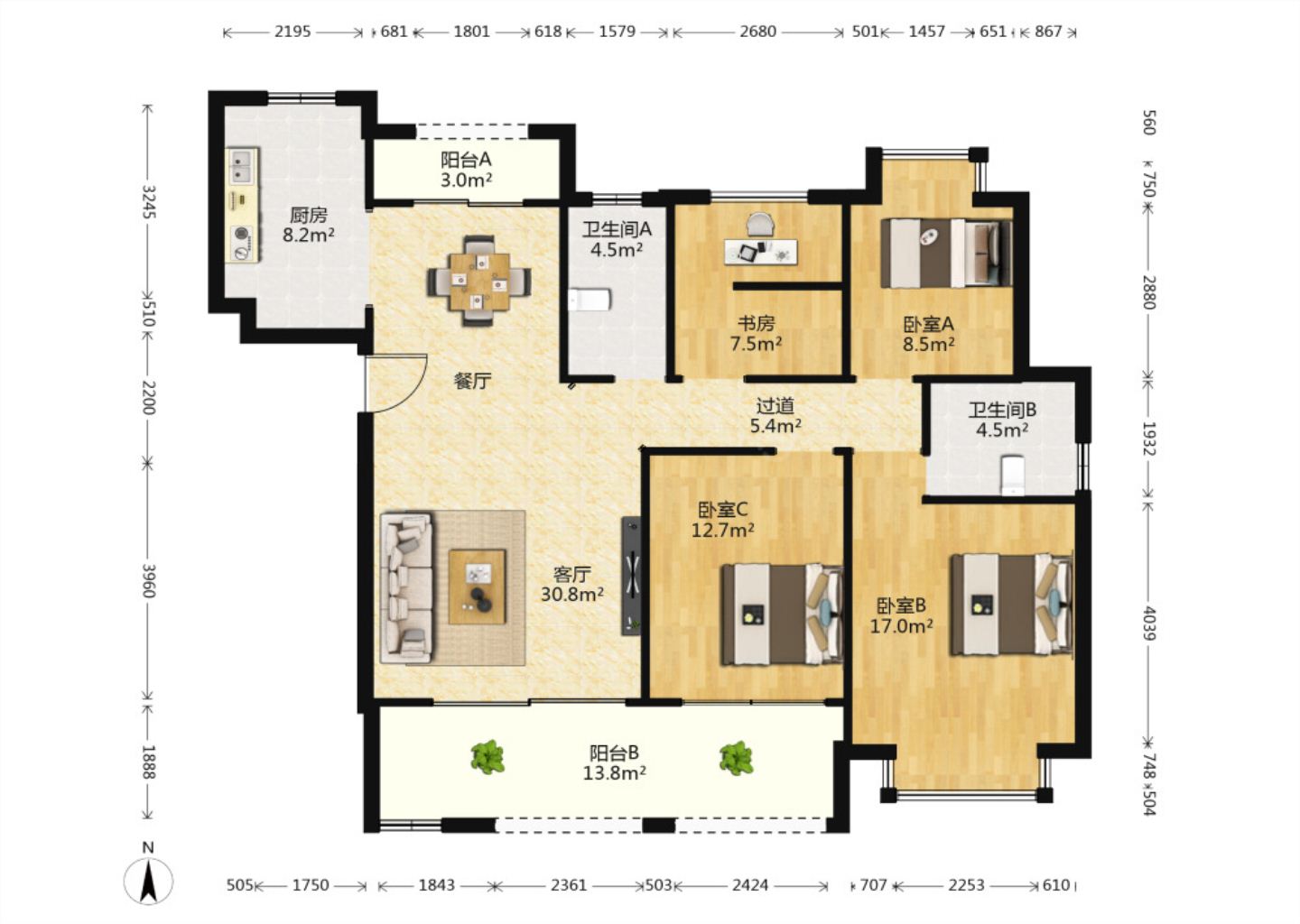 华强城 4室2厅2卫 144m²