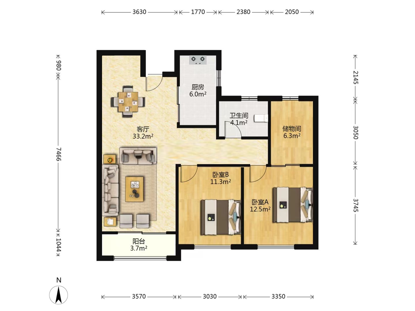 中南世纪花城三期 3室2厅1卫 101.86m&sup2;
