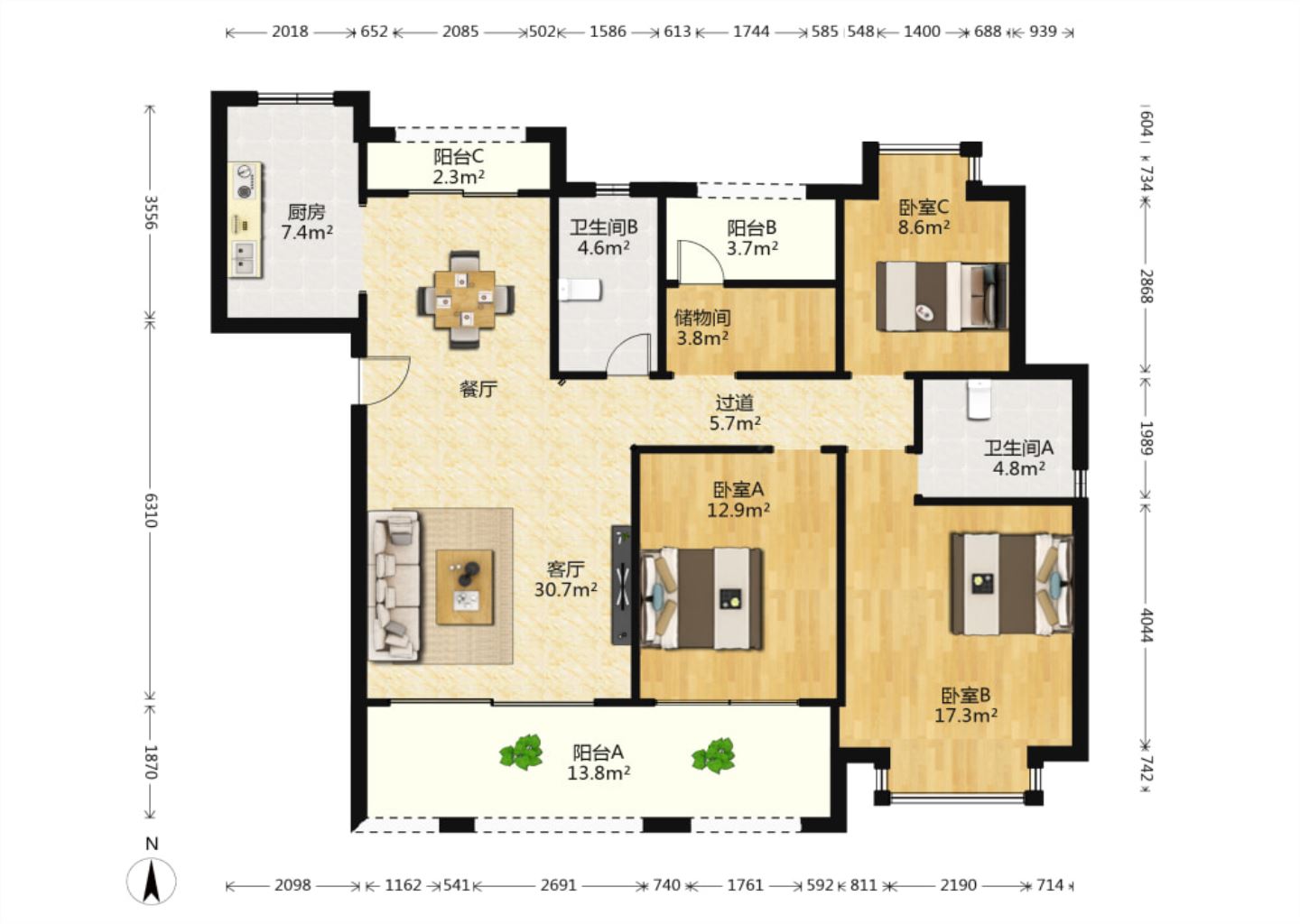 华强城 4室2厅2卫 146m&sup2;