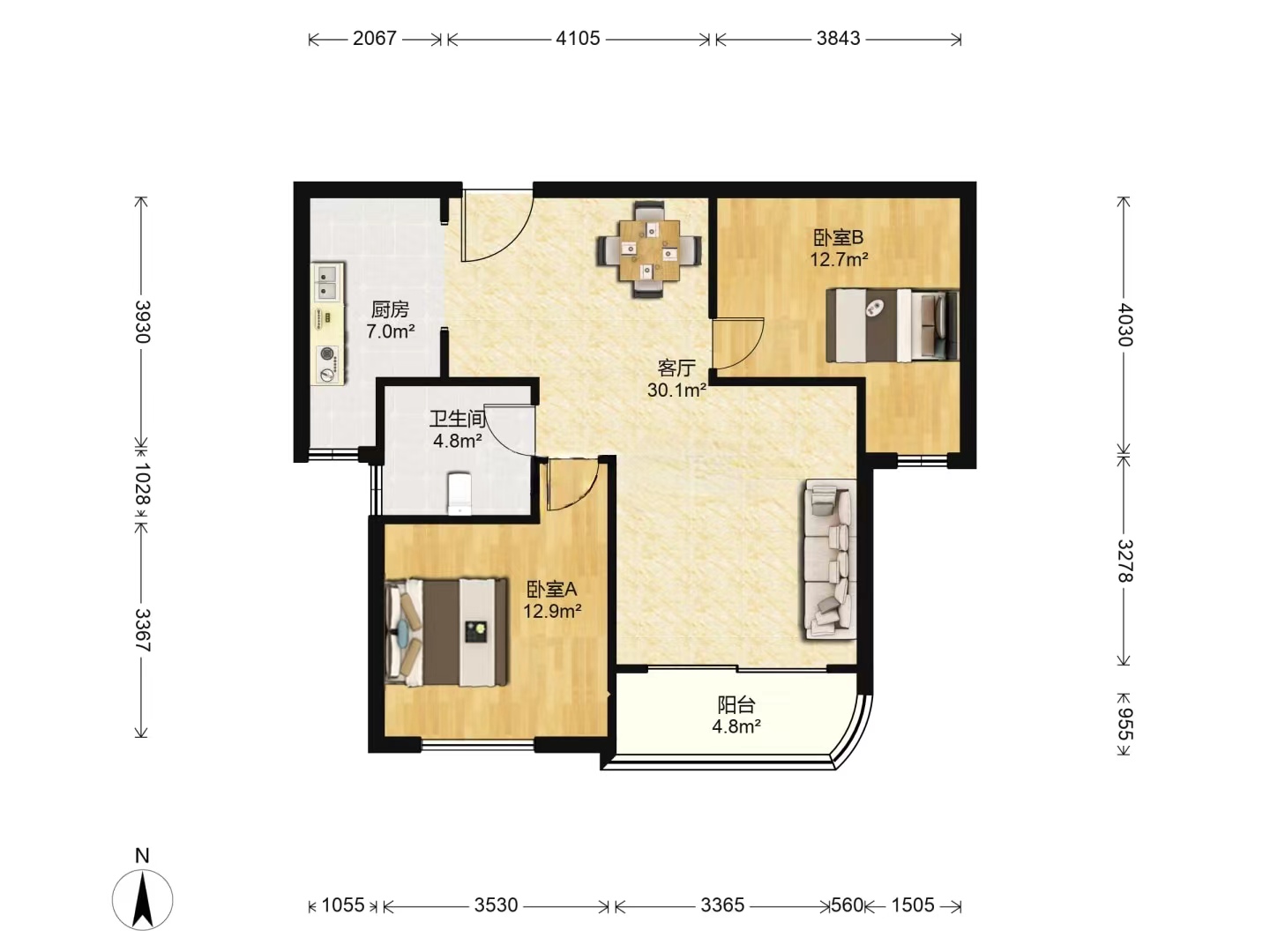 光明幸福天地 2室2厅1卫 89m&sup2;
