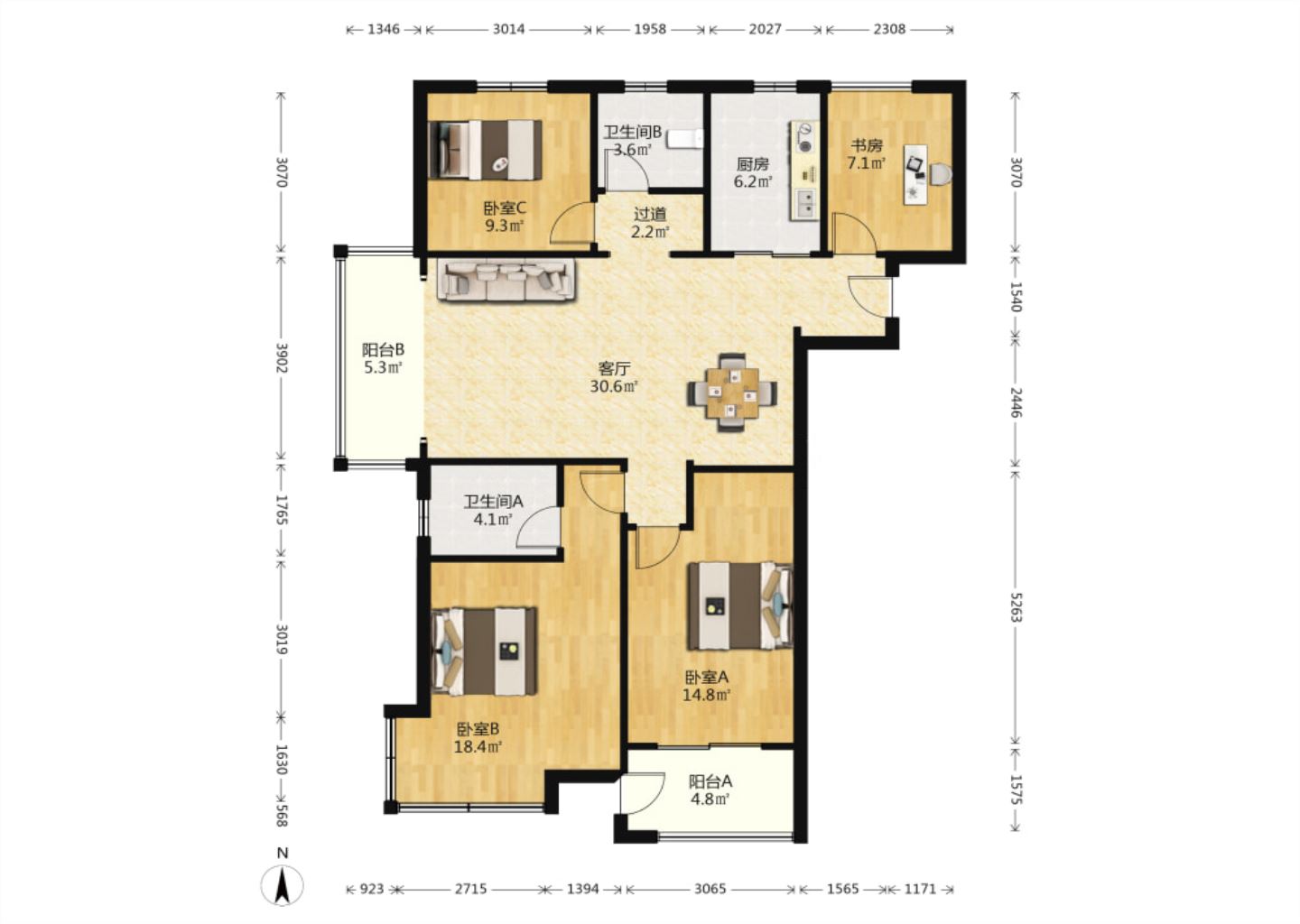 保利香槟国际 4室2厅2卫 136.77m²