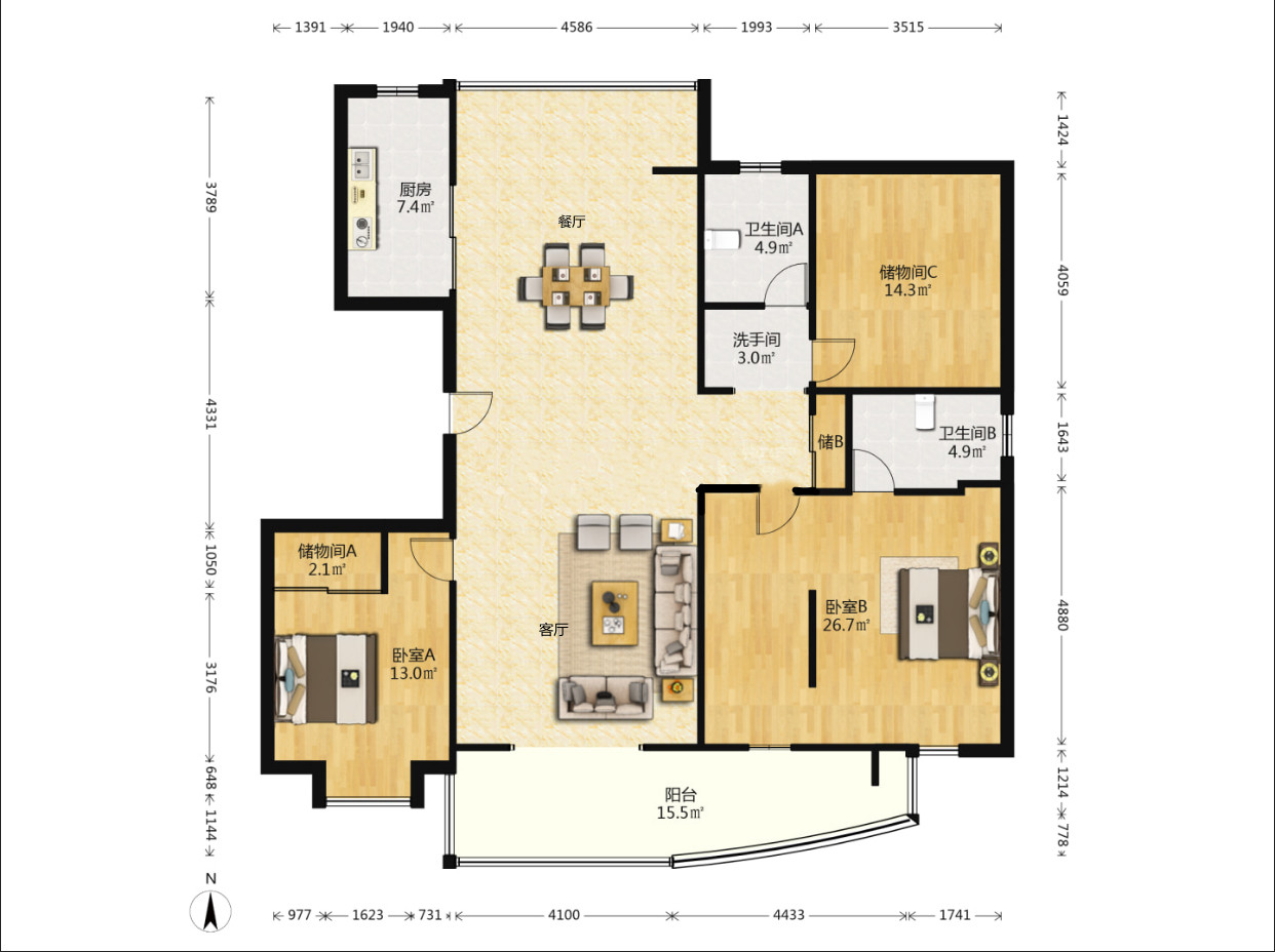 新城小区 3室2厅2卫 180.52m&sup2;