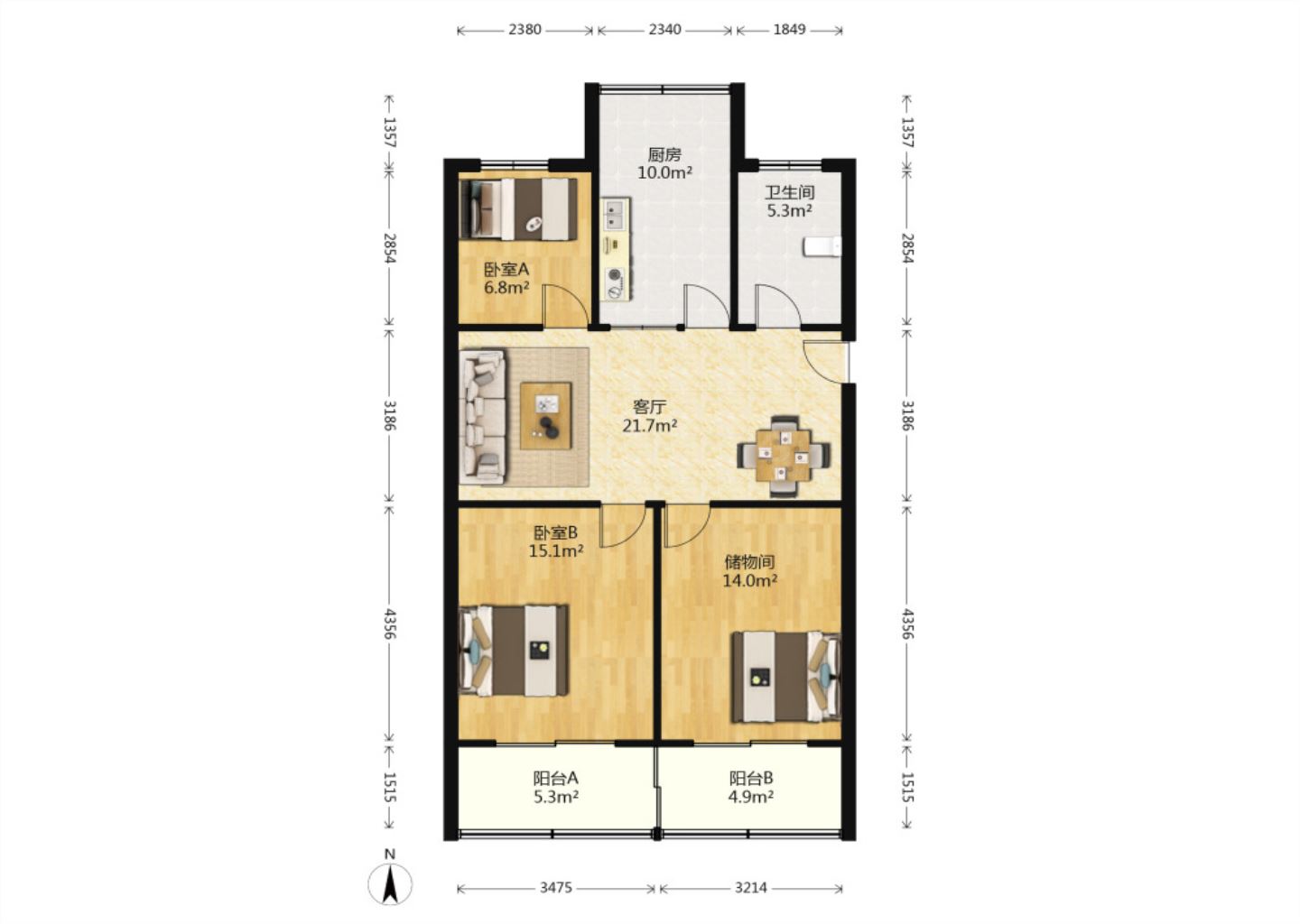 南川园新村 3室2厅1卫 98m&sup2;