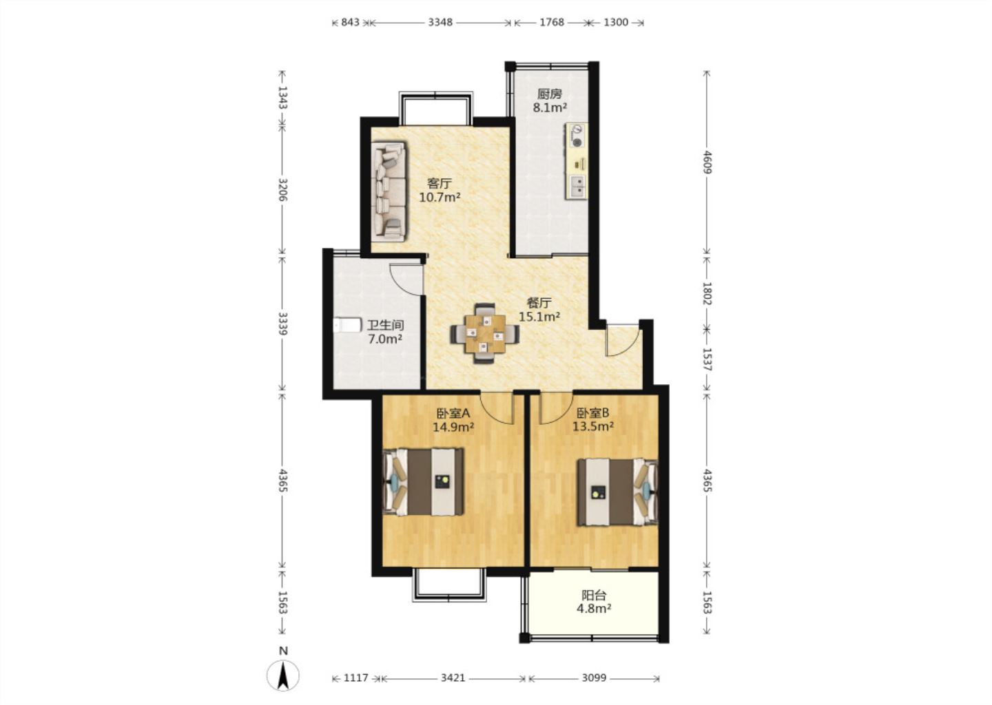 外滩北苑 2室2厅1卫 88.17m²