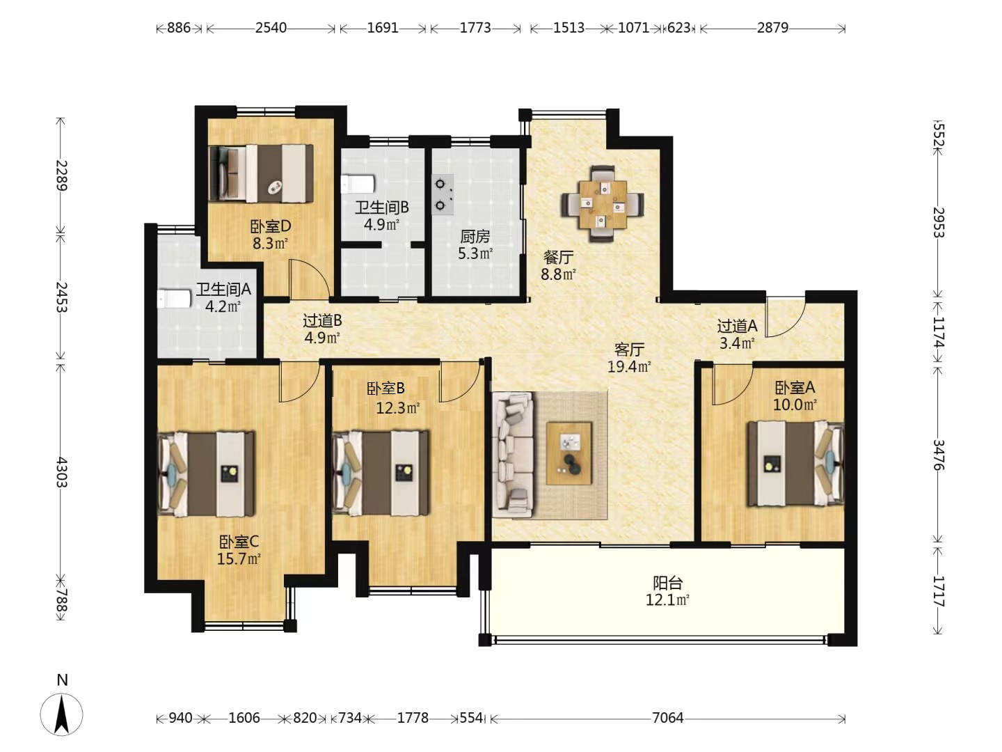 都会沁园 4室2厅2卫 149m&sup2;