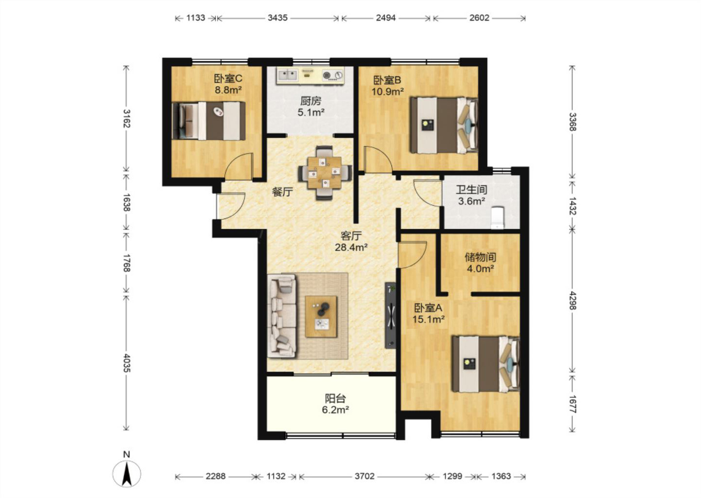 保利香槟国际 3室2厅1卫 106m&sup2;