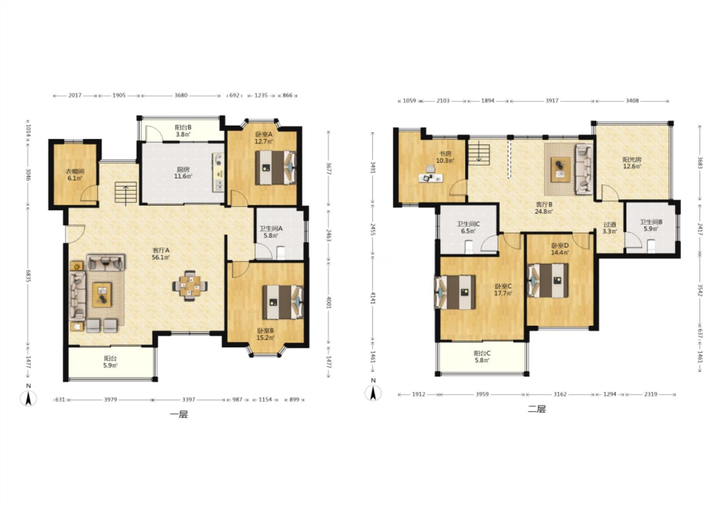 凤凰莱茵苑 5室2厅3卫 247.00m&sup2;